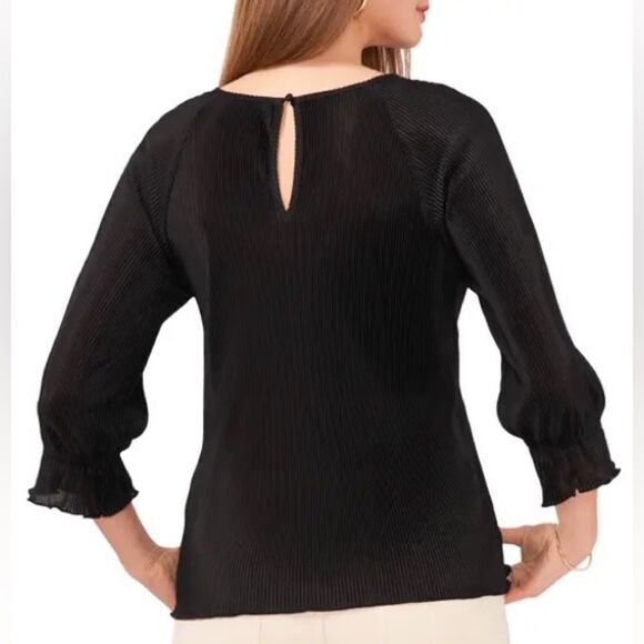1State Rich Black Pilssé 3/4 Sleeve Blouse W/ Jewel Neck &Ruffled Hem Sz XS & L - Picture 2 of 6